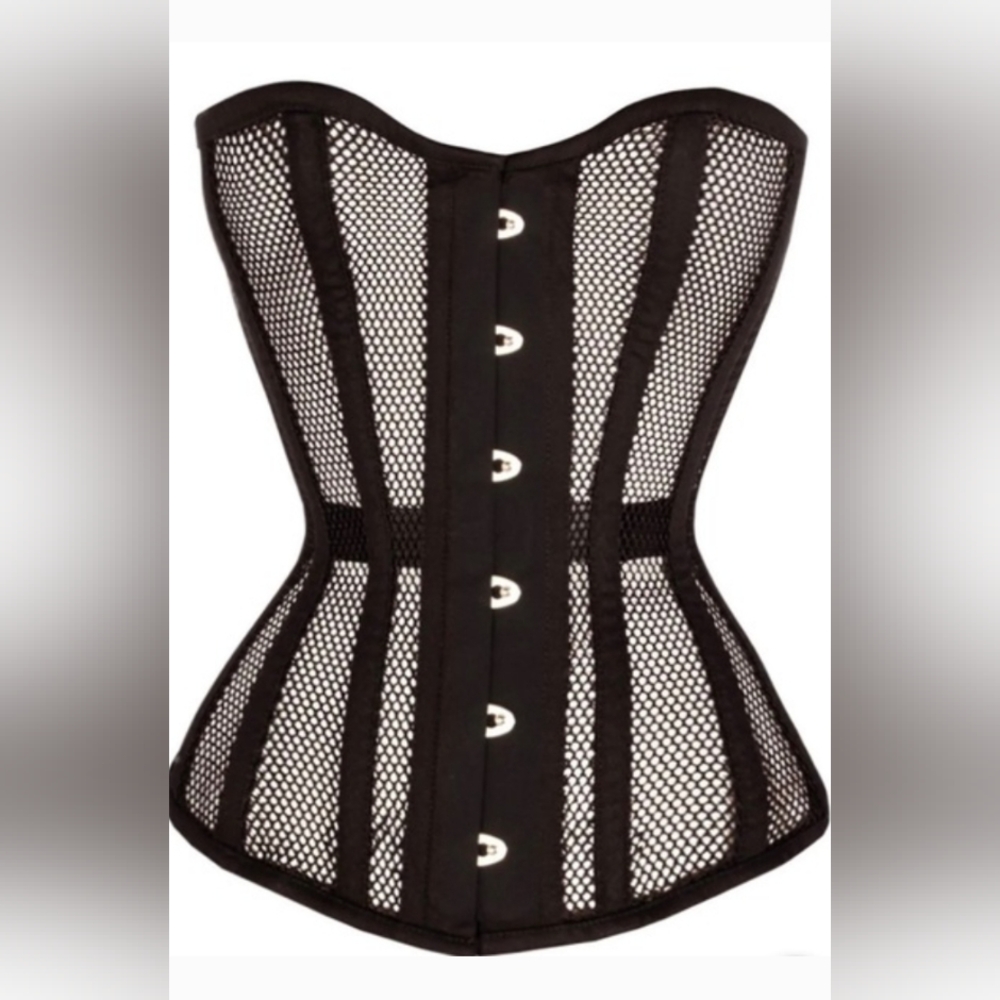 Longline Black Mesh Corset Waist Taming Overbust